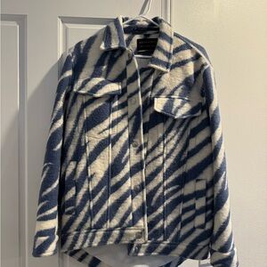 AllSaints Blue & Cream Striped Wool-Blend Shacket